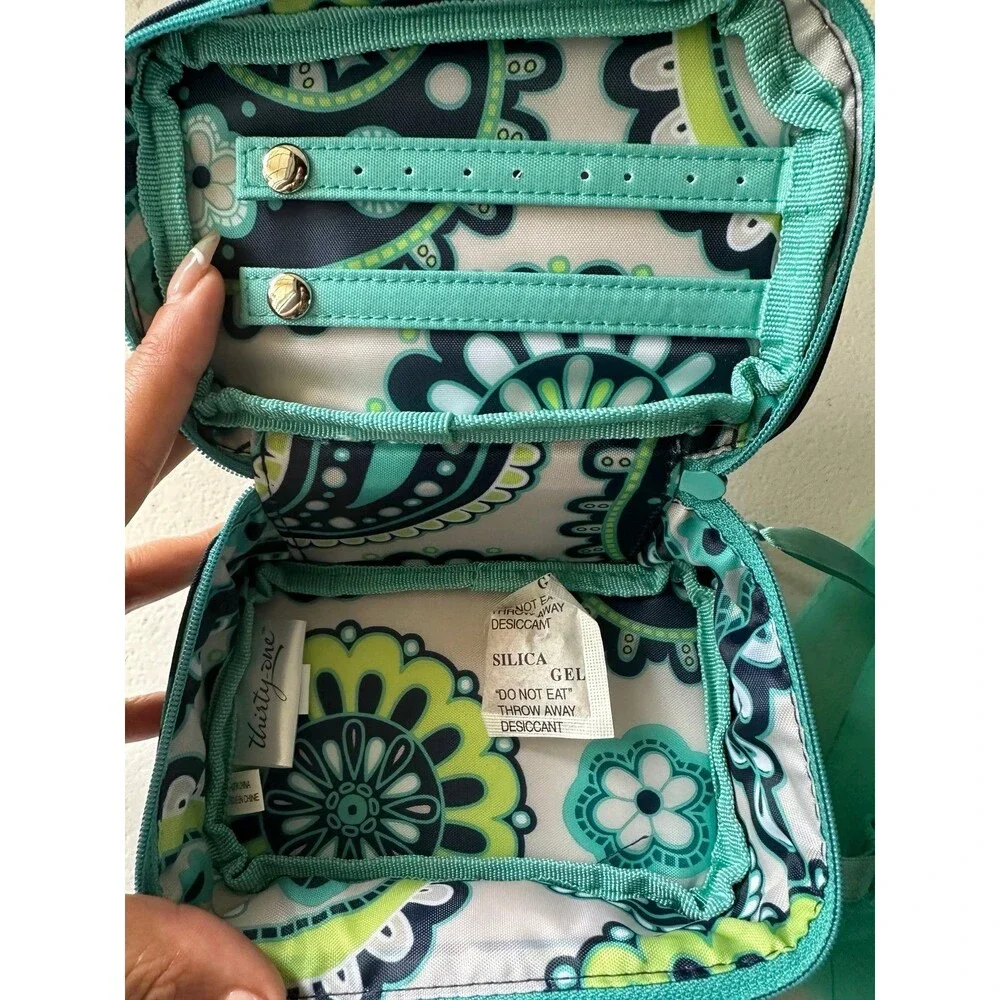 NWOT Thirty-One Navy Lotsa Dots Baubles Bracelets Jewelry Cinch Bags Travel Case